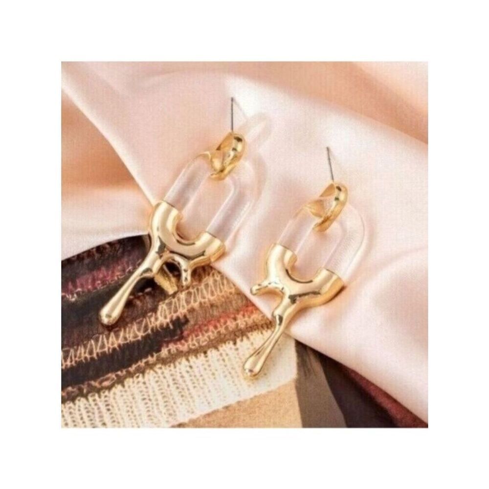 Irregular Melting Goldtone Resin Drop Earrings